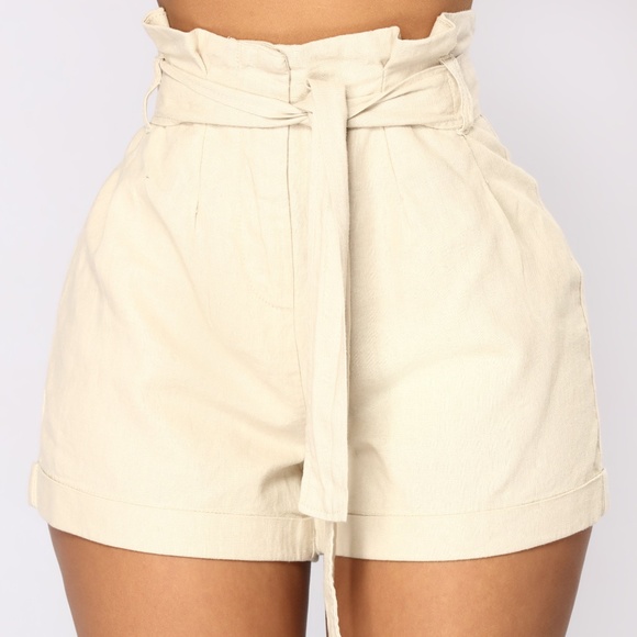 Fashion Nova Pants - NEW - Khaki Paper Bag Tie Waist Linen Shorts